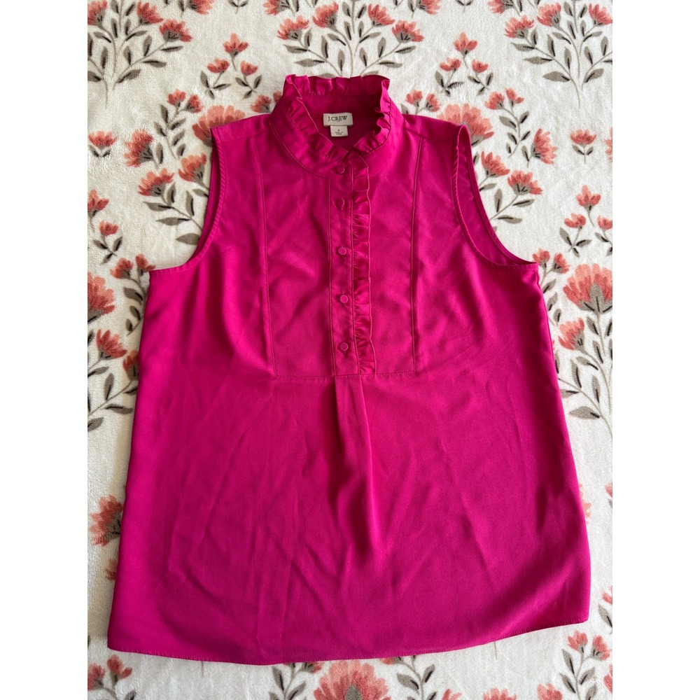 J.Crew Womens Pink Ruffle Neck Sleeveless Button Front Blouse Size 2